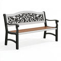 Gartenbank 122 cm Metall und Holz Braun Weiss Schwarz mit Blumenmuster