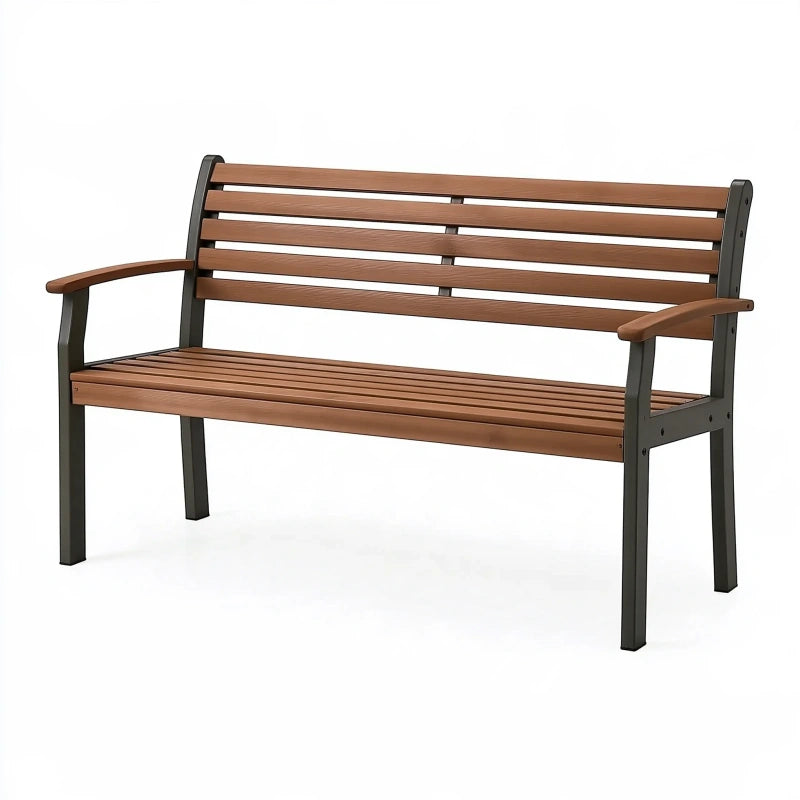 Gartenbank 120 x 60 x 85 cm Holz Metall Braun Schwarz mit Rückenlehne