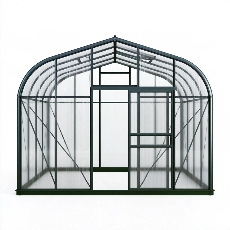 Gewächshaus 240 x 190 x 195 cm aus Metall und Polycarbonat Dunkelgrün - Freistehend für Garten