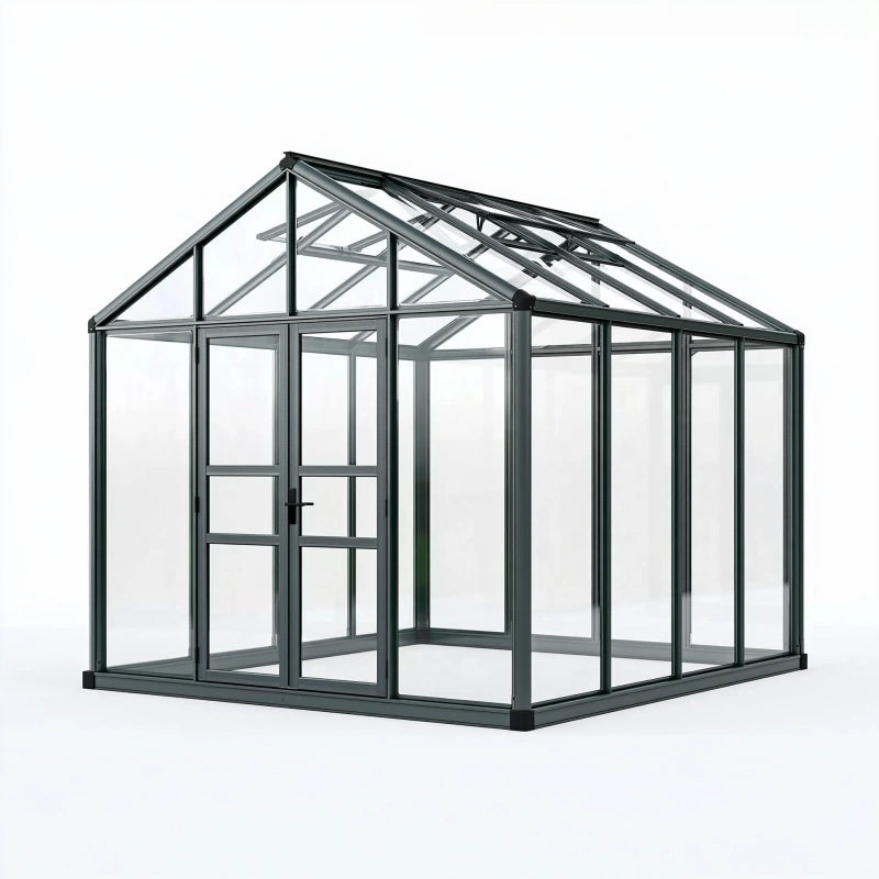 Gewächshaus 190 x 190 x 195 cm aus Aluminium und transparenten Kunststoffplatten Schwarz für den Garten