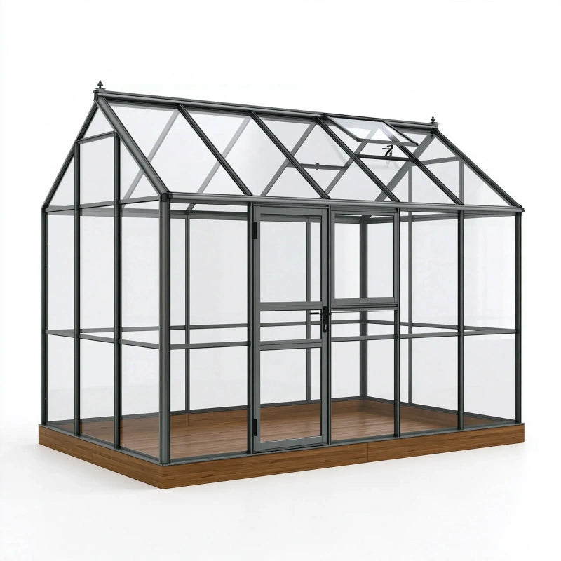 Gewächshaus 300 x 240 x 240 cm Aluminium Glas Anthrazit mit Dachfenster