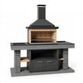 Grillkamin 220 x 75 x 230 cm aus Stahl und Stein in Schwarz Grau für den Aussenbereich mit Stauraum