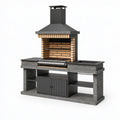 Grillstation 200 x 70 x 240 cm aus Stein und Metall in Anthrazit mit Abzugshaube und Stauraum