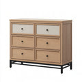 Kommode 120 x 45 x 105 cm in Naturholz mit sechs Schubladen und Metallgestell