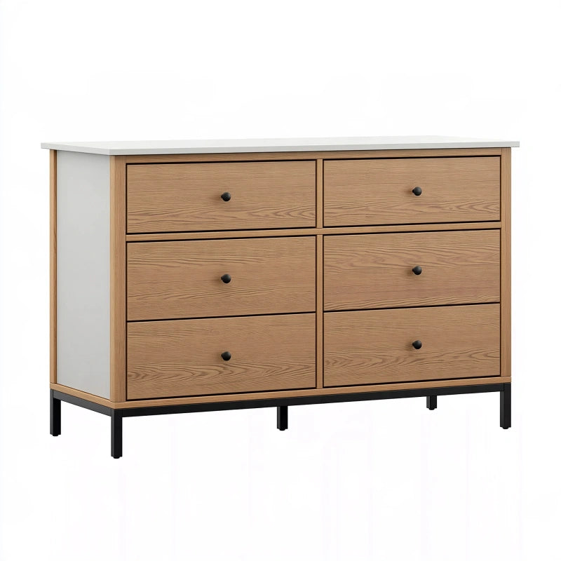 Kommode 120 x 40 x 90 cm in Holzoptik mit 6 Schubladen und Metallgestell