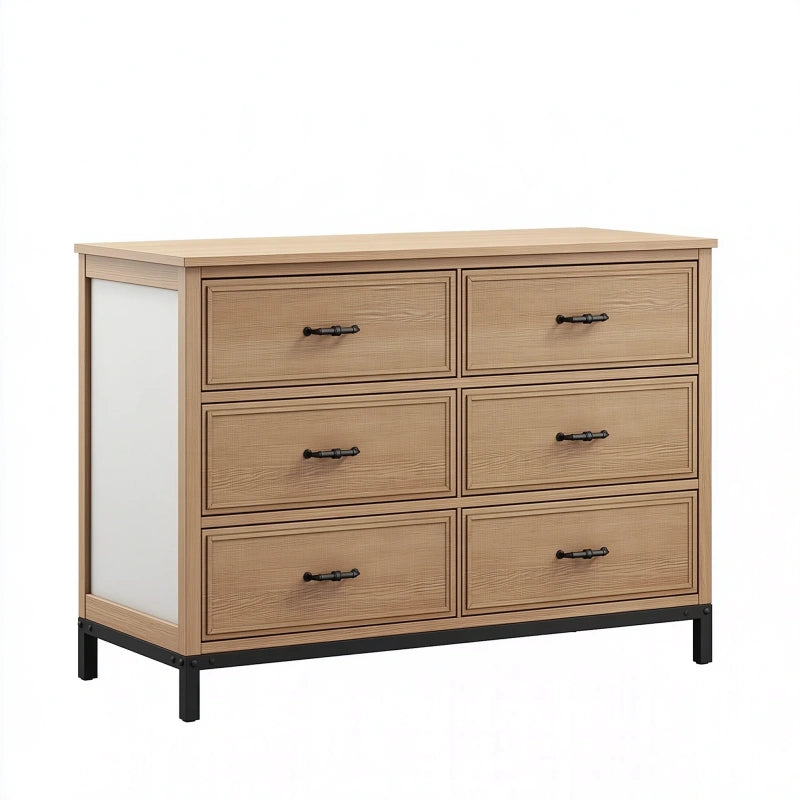 Kommode 120 x 40 x 80 cm in Naturholz mit 6 Schubladen und Metallgestell