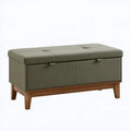 Sitzbank mit Stauraum 110 x 40 x 50 cm olivgrüner Stoffbezug Holzgestell gepolstert