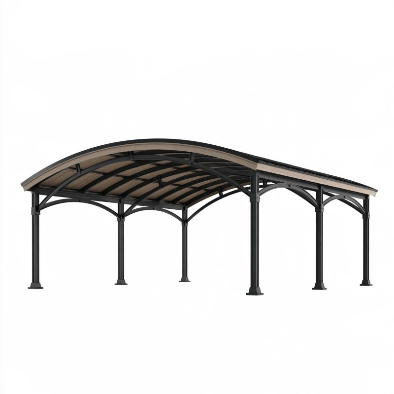 Carport 600 x 300 x 270 cm aus Stahl und Polycarbonat in Schwarz-Grau mit Bogendach