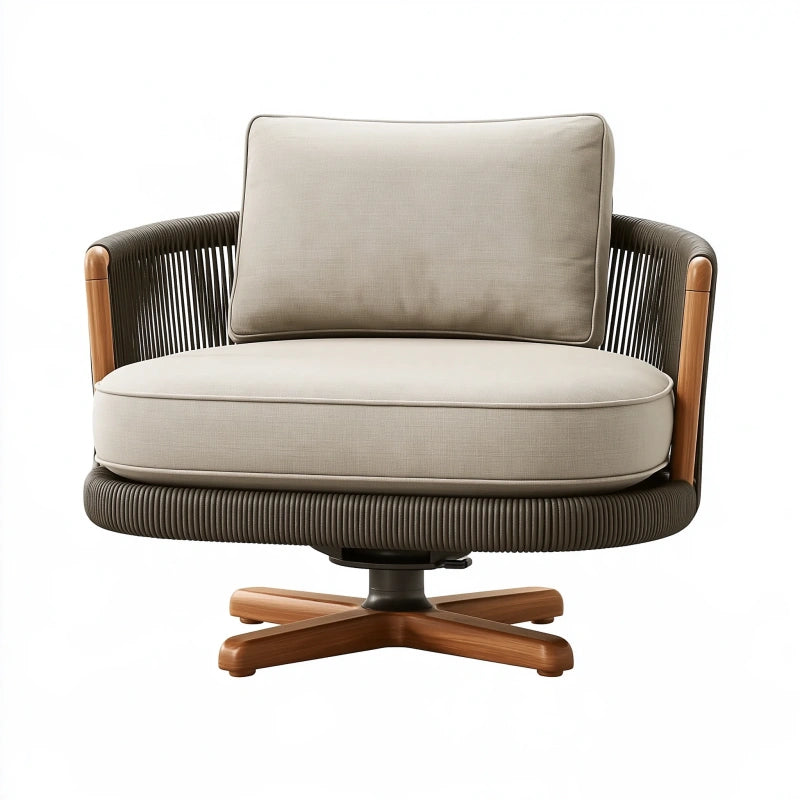 Drehsessel 82 x 78 x 86 cm mit Holzgestell in Beige und Braun