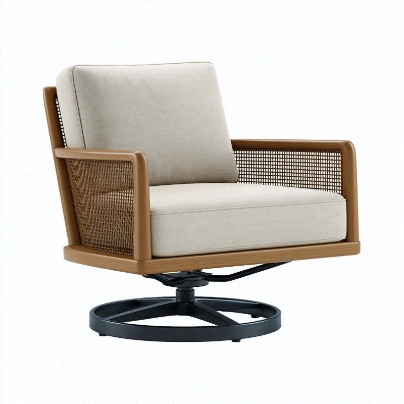 Drehsessel 80 x 85 x 90 cm Holz Rattan Beige mit Drehfunktion