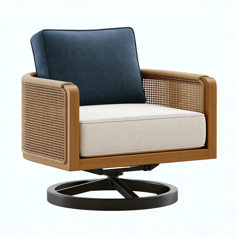 Drehsessel 82 x 82 x 78 cm Holz Geflecht Beige Schwarz moderner Loungesessel